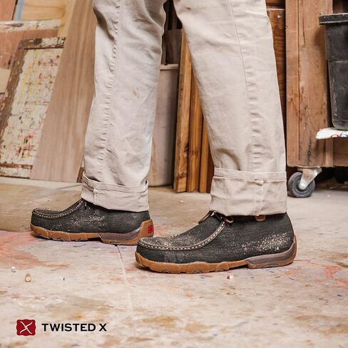 Twisted X Men's Steel Toe Chukka Driving Moc - Handcrafted Leather Safety Toe Shoes with Slip Resistant Outsole - Comfortable, Durable, and Stylish Lace-Up Boots, Charcoal, 10 W in Saudi Arabia