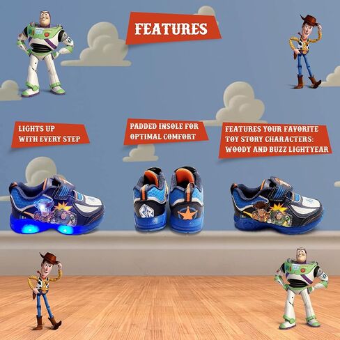Disney Toy Story Woody & Buzz Black/Blue Boy's Lighted Athletic Sneaker (Toddler/Little Kid) in Kuwait