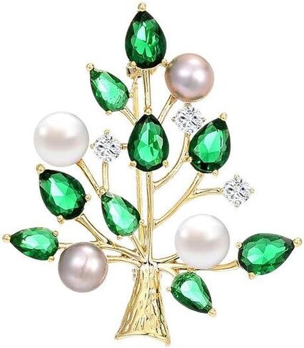 Snowflake Christmas Tree Brooches for Women Rhinestone Freshwater Pearls Brooch Pin 18k Gold-plated Lapel Pin Valentine's Day Winter Jewelry Gifts for Wife Mom Girls in Kuwait
