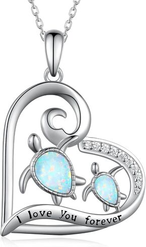 Opal Sea Turtle Necklace 925 Sterling Silver Hawaiian Turtle Pendant Necklaces Beach Jewelry Gifts for Women Teen Girls Turtle Lovers in Saudi Arabia