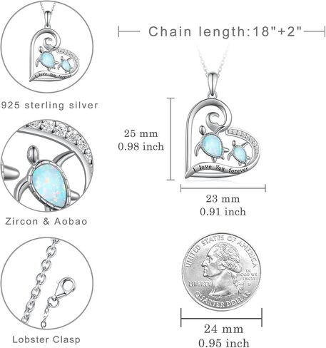 Opal Sea Turtle Necklace 925 Sterling Silver Hawaiian Turtle Pendant Necklaces Beach Jewelry Gifts for Women Teen Girls Turtle Lovers in Saudi Arabia