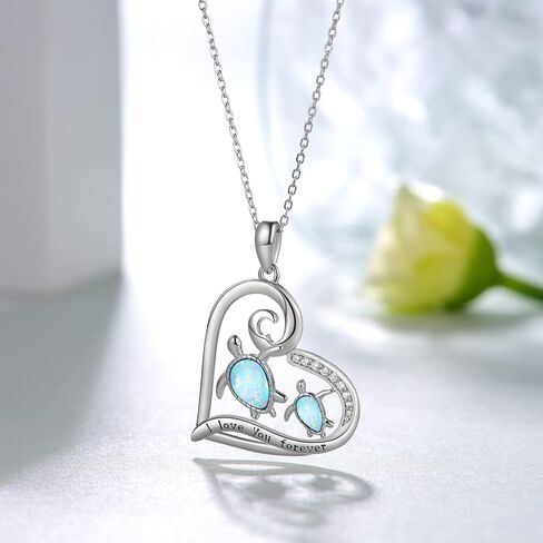 Opal Sea Turtle Necklace 925 Sterling Silver Hawaiian Turtle Pendant Necklaces Beach Jewelry Gifts for Women Teen Girls Turtle Lovers in Saudi Arabia