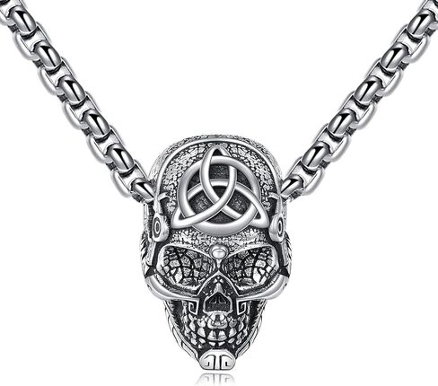 YFN Skull Necklace Sterling Silver Celtic Skull Head Pendant Gothic Jewelry Viking Goth Halloween Punk Gifts for Women Men, Sterling Silver, No Gemstone in Saudi Arabia