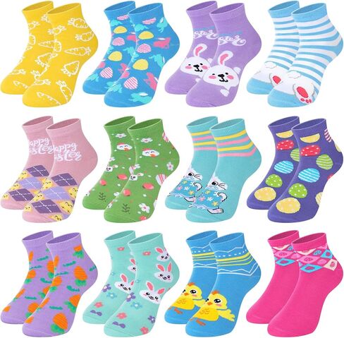 Halfchet 12 Pairs Women's Easter Day Ankle Socks Bunny Easter Eggs Print Cute Ankle Socks Bunny Socks for Women in Saudi Arabia