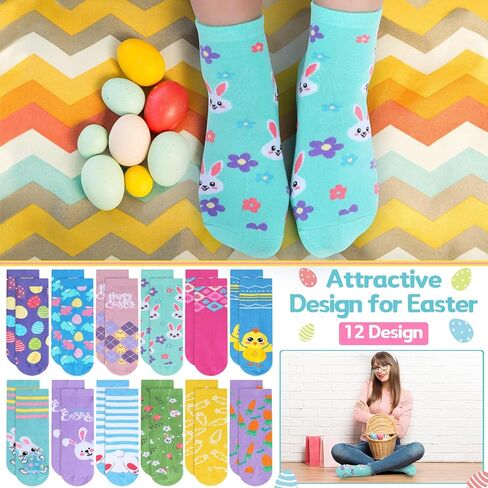 Halfchet 12 Pairs Women's Easter Day Ankle Socks Bunny Easter Eggs Print Cute Ankle Socks Bunny Socks for Women in Saudi Arabia