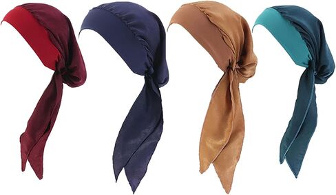 Chemo Headwear for Women 4 Pieces Pre Tied Head Scarf Beanie Skull Cover Cap in Saudi Arabia