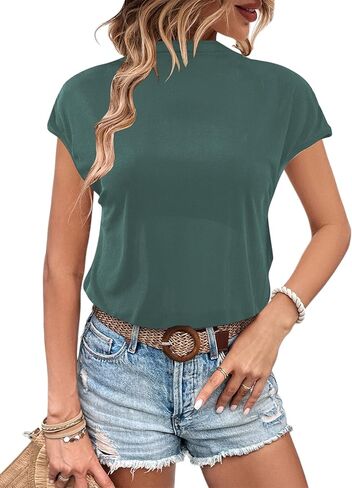 BBcoch قمصان كاجوال للعمل برقبة وهمية للنساء، قمصان قصيرة الأكمام، بلوزات صيفية، قمصان قصيرة غير رسمية in Kuwait