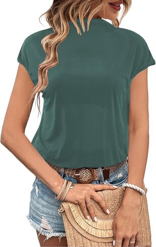 BBcoch قمصان كاجوال للعمل برقبة وهمية للنساء، قمصان قصيرة الأكمام، بلوزات صيفية، قمصان قصيرة غير رسمية in Kuwait