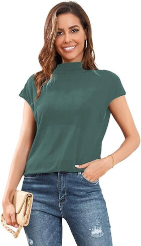 BBcoch قمصان كاجوال للعمل برقبة وهمية للنساء، قمصان قصيرة الأكمام، بلوزات صيفية، قمصان قصيرة غير رسمية in Kuwait