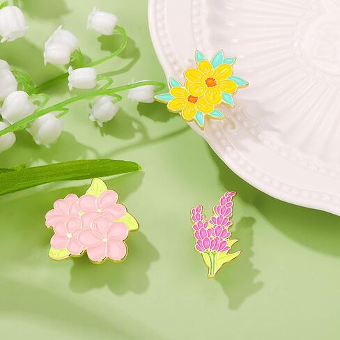 مجموعة دبابيس بروش المينا زهرة، دبابيس المينا نبات الكرتون للنساء الفتيات الملونة الدلفينيوم الخشخاش القطيفة ارتفع صباح المجد الزهور بروش دبابيس شارة للسترات حقائب الظهر in Kuwait