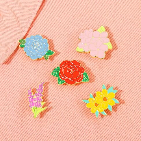 مجموعة دبابيس بروش المينا زهرة، دبابيس المينا نبات الكرتون للنساء الفتيات الملونة الدلفينيوم الخشخاش القطيفة ارتفع صباح المجد الزهور بروش دبابيس شارة للسترات حقائب الظهر in Kuwait