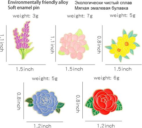 مجموعة دبابيس بروش المينا زهرة، دبابيس المينا نبات الكرتون للنساء الفتيات الملونة الدلفينيوم الخشخاش القطيفة ارتفع صباح المجد الزهور بروش دبابيس شارة للسترات حقائب الظهر in Kuwait