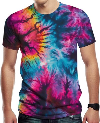 الرجال مخدر الملونة التعادل صبغ 3D الطباعة تي شيرت غامض ورقة الطوطم قميص بأكمام قصيرة in Kuwait