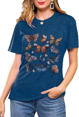 Vintage Graphic Tees for Women Funny Print Shirts Summer Casual Short Sleeve Tops Loose Fit T-Shirt in Saudi Arabia