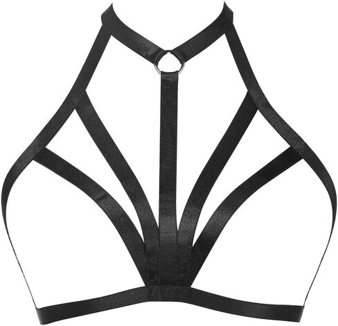 JELINDA Harness Cage Bra Elastic Womens Black Strappy Cupless Breast Bra Harness (Black-Y121) in Kuwait