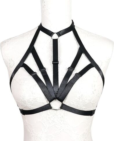 JELINDA Harness Cage Bra Elastic Womens Black Strappy Cupless Breast Bra Harness (Black-Y121) in Kuwait