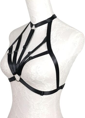 JELINDA Harness Cage Bra Elastic Womens Black Strappy Cupless Breast Bra Harness (Black-Y121) in Kuwait