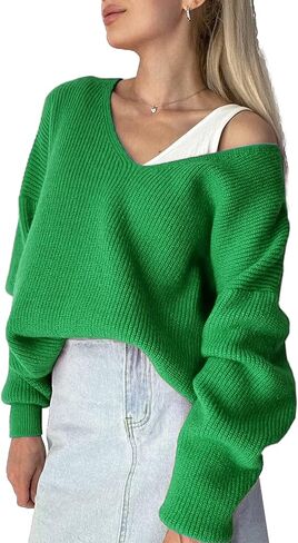 ELEZAY Women's Slouchy Crochet Pullover Sweater Off The Shoulder Knit Tunic Tops in Kuwait