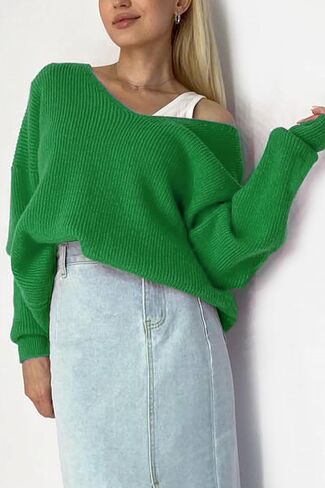 ELEZAY Women's Slouchy Crochet Pullover Sweater Off The Shoulder Knit Tunic Tops in Kuwait