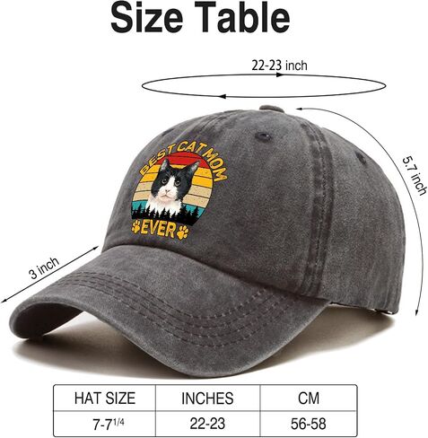 Pishovi Best Cat Mom Distressed Washed Black Baseball Cap, Vintage Adjustable Cotton Cap, Birthday for Mom Grandma Sister, Funny Hat for Cat Lover Mom A, Black, 7-7 1/4 in Saudi Arabia
