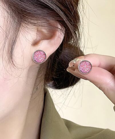 25 زوجًا من أقراط Druzy الصناعية المصنوعة من الفولاذ المقاوم للصدأ اللامعة أقراط دائرية بوهيمية بلينغ متعددة الألوان مجموعة مجوهرات للنساء 6-8-10-12 ملم in Saudi Arabia