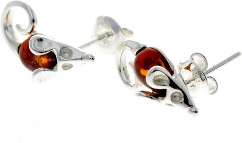 SilverAmber Jewellery - Genuine Natural Baltic Amber and 925 Sterling Silver Tiny Mice Studs Earrings GL188 in Saudi Arabia