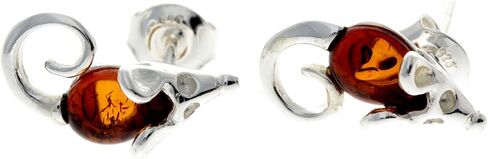 SilverAmber Jewellery - Genuine Natural Baltic Amber and 925 Sterling Silver Tiny Mice Studs Earrings GL188 in Saudi Arabia