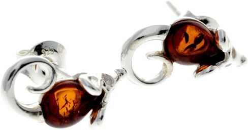 SilverAmber Jewellery - Genuine Natural Baltic Amber and 925 Sterling Silver Tiny Mice Studs Earrings GL188 in Saudi Arabia
