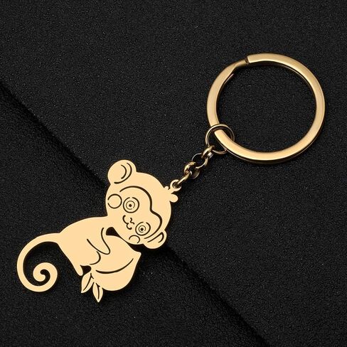 RAIDIN Stainless Steel Cute Animal Monkey Keychains Keyring Wild Life Jewelry Gifts for Women Girls Car Purse Keys Accessory in Kuwait