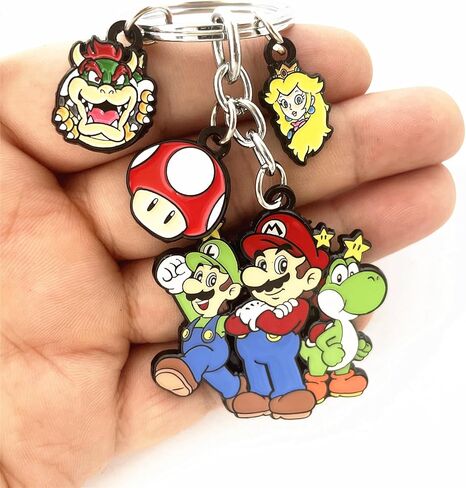 Supr Mario Keychain Anime Cosplay Jewelry Bowser Yoshi Peach Princess Keychain Gifts for Men Woman in Kuwait