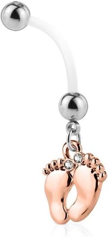 14 Gauge Rose Gold Baby Feet Bioflex Pregnancy Navel Ring 316L Surgical Steel Balls in Saudi Arabia