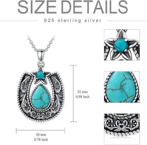 Althum Horseshoe Western Necklace with Genuine Turquoise 925 Sterling Silver Necklace 9 * 7mm Teardrop Turquoise Horseshoe Pendant Necklace with 18+2inch Chain for Women in Kuwait
