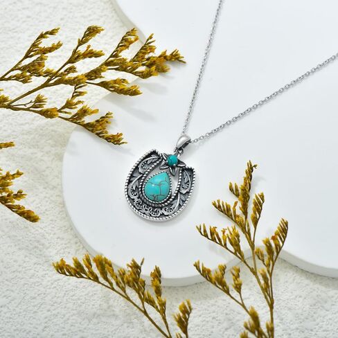 Althum Horseshoe Western Necklace with Genuine Turquoise 925 Sterling Silver Necklace 9 * 7mm Teardrop Turquoise Horseshoe Pendant Necklace with 18+2inch Chain for Women in Kuwait