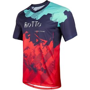 ROTTO Mens MTB Jersey Mountain Bike Cycling Shirt Short Sleeve for MTB BMX Downhill Wicking Quick Dry
