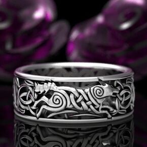 Cutesmile Vintage Silver Ring Nordic Viking Wolf Celtic Werewolf Ring