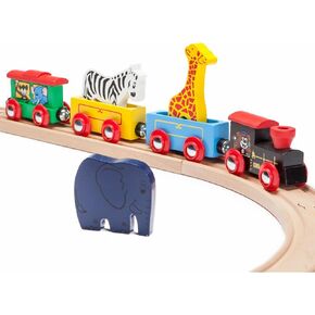 maxim enterprise, inc. Kids Circus Train with Steam Engine, 2 Cars, Caboose, 3 Wooden Animals, Natural Hardwood Railway Set with Easy Magnetic Connectors, Sensory Learning Toys for 18 Months & Up