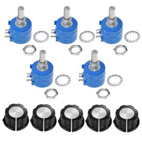 Molence 5PCS 3590S Potentiometer, Multiturn Wire Wound Precision Adjustable Resistor with Knob Cap (10K)