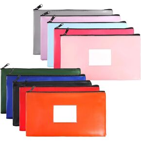 10 Pieces Money Bags with Zipper, 11.6x6.3 Inch Money Pouches, 10 Colors Security Bank Deposit Bags, Cash Bags with Label Money Holder for Coins, Invoice, Bills, Cosmetics, Toiletry, Stationery