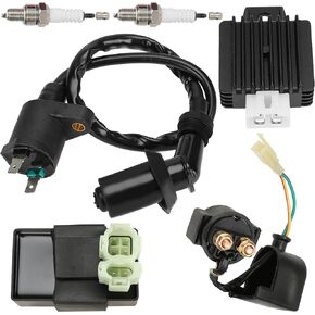 GREHUA AC CDI Box Starter Solenoid Relay Ignition Coil Voltage Regulator Rectifier Spark plug for GY6 50cc 125cc 150cc 4-stroke Engines TaoTao Roketa Scooter Moped Motor ATV Go Kart Quad Pit Dirt Bike