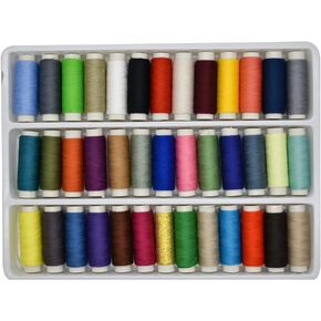 Maydahui Sewing Thread Assorted Spools 39 Color Kit for Sewing Machine Polyester 402 (200 Yards Each) + 30PCS Sewing Needles + 1PC Soft Measuring Tape + 2PCS Needle-threaders (Pack of 72)
