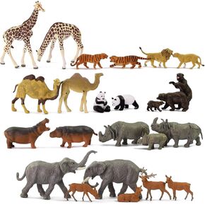 24pcs HO Scale Painted Wild Animals 1:87 PVC Elephant Camel Giraffe Tiger Lion Panda Bear Deer Hippo Rhino Model Railway AN8718