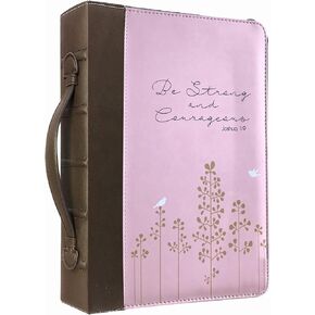 Officewerks Women's Bible Cover, with "Be Strong and Courageous - Joshua 1:9", Premium Leather Look, Chocolate/Brown Two-Tone Bible with Secure Wrap Around Zippered Enclosure