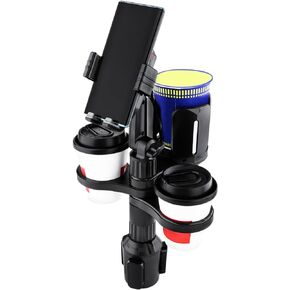 QLoztyse Car Cup Holder Extender Phone Mount - 4 in 1 Adjustable Expander Extra Dual Cupholder Food and Drink Adapter Universal for Auto Automotive