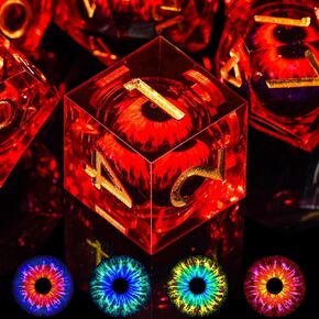 AUSTOR Dragon Eye DND مجموعة النرد 7 قطع سائلة أساسية عين التنين النرد الأزرق والبنفسجي حافة حادة الراتنج النرد الزنزانات والتنين D&D النرد مع صندوق لعب الأدوار RPG D و D النرد D20 D12 D10 D8 D6 D4