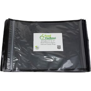 FoodVacBags 11" X 16" Zipper Gallon Bags, Black Back & Clear Front, 50 Count, Resealable, Precut