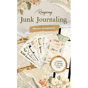 Rongrong Junk Journal Planner Stickers Book for Planners, Calendars, Journals Vision Boards – Aesthetic Premium Quality Hand Drawn – Scrapbook Accessories – 24 Pages