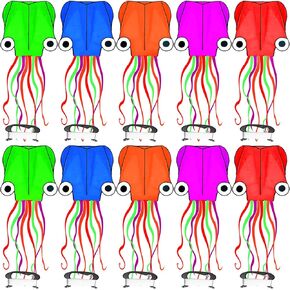 10 Pcs Large Octopus Kites, Long Tail Easy Flyer Kite Beach Kites Bulk, 157 Inches 3D Mollusc Octopus Kite for Kids Adults Kiteboarding Outdoor Park Colorful Kite with Kite String Reel in Kuwait