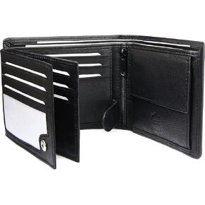 Frentree® Mens Nappa Leather Wallet, 12 card slots Trifold with RFID Protection, landscape format Billfold, Black