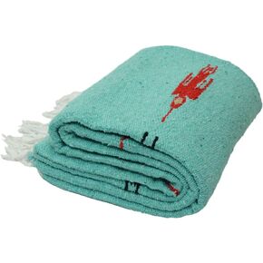 Open Road Goods Mint Green/Teal Thunderbird Heavyweight Yoga Blanket- Made for Yoga! Hand-Made Mexican Blanket (Acrylic Blend, XL)