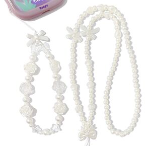 2 Pieces Phone Charms Strap Cute Beaded Phone Lanyard Wrist Strap Cell Phone Charms Kawaii Acrylic Beads Cell Phone Chain for Women Grils